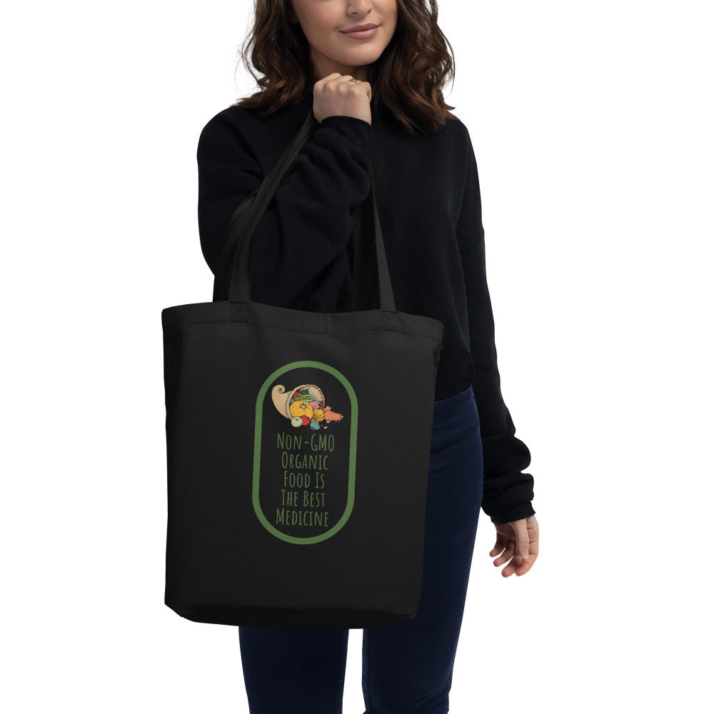 Non-GMO Organic Food Is The Best Medicine Tote Bag - Black Color - https://ascensionemporium.net
